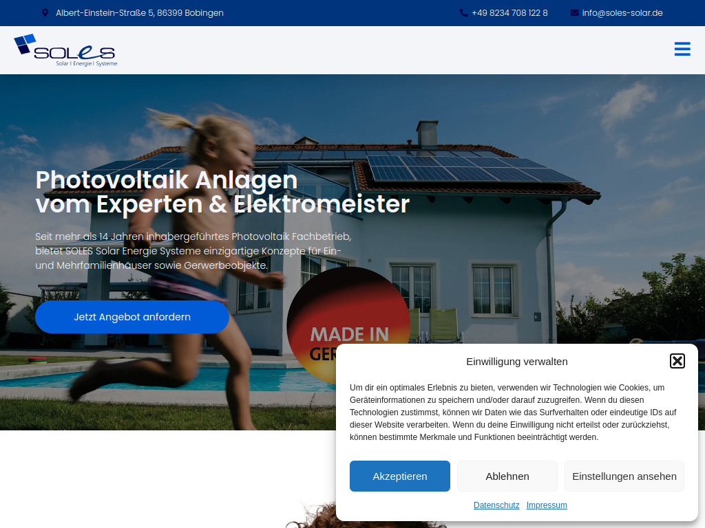 Website von SOLES Solar Energie Systeme GmbH & Co. KG in Bobingen