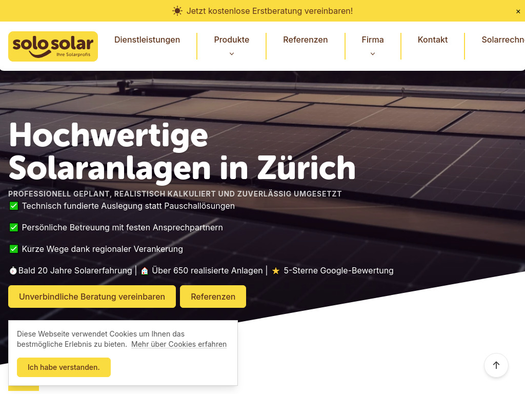 Website von SoloSolar GmbH in Wallisellen