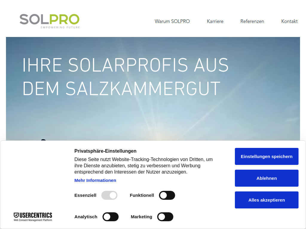Website von SOLPRO GmbH in Ebensee