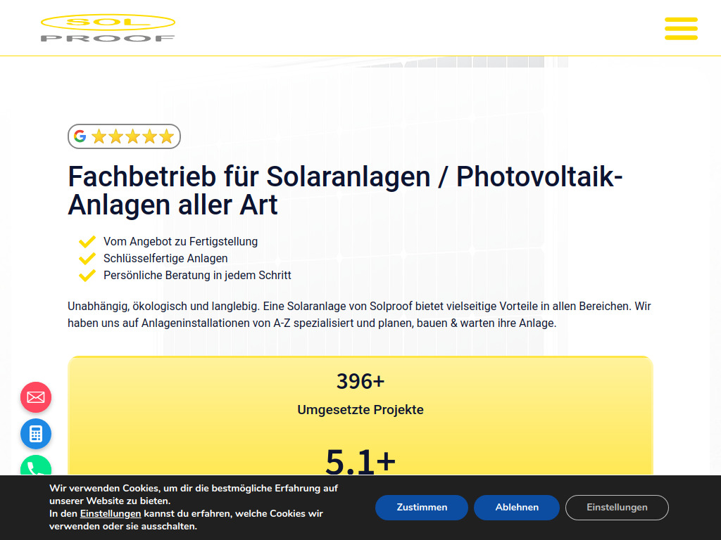 Website von Solproof GmbH in Thalwil