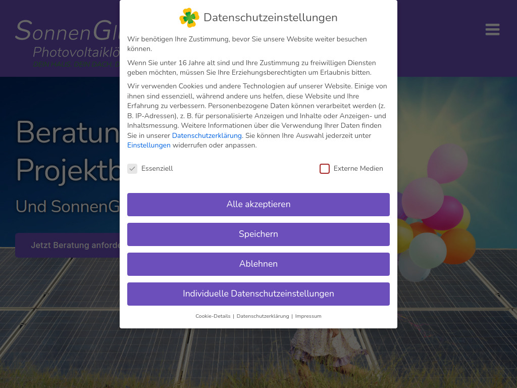 Website von SonnenGlück Photovoltaiklösungen in Nordstemmen