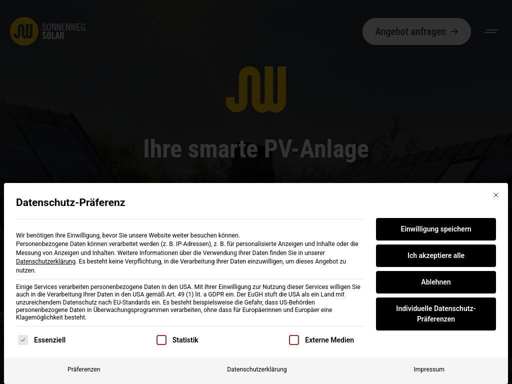 Website von Sonnenweg Solar GmbH in Chemnitz