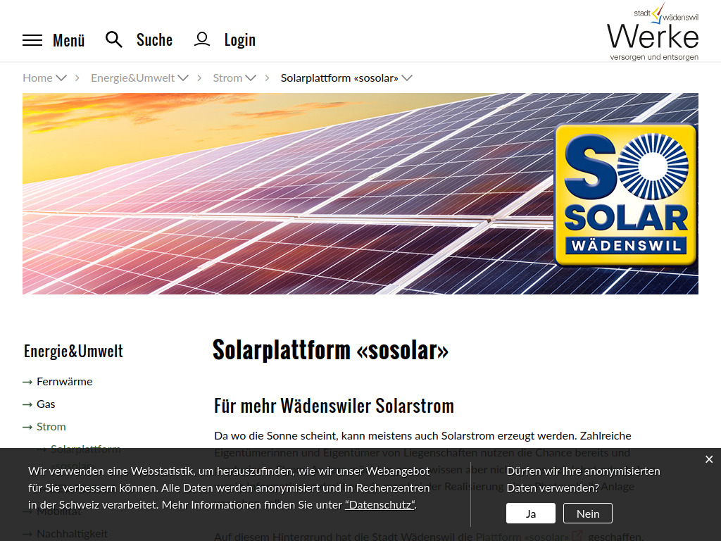 Website von Werke Wädenswil in Wädenswil