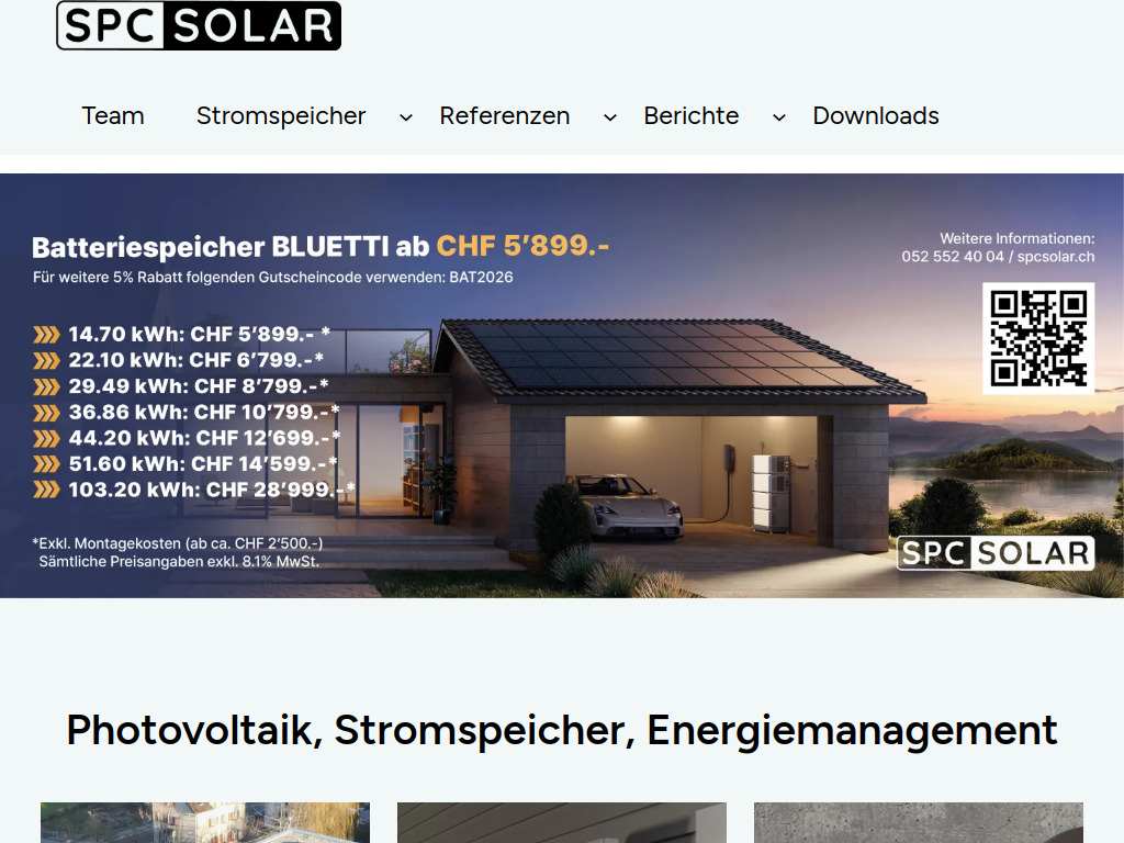 Website von SPC Solar AG in Wängi