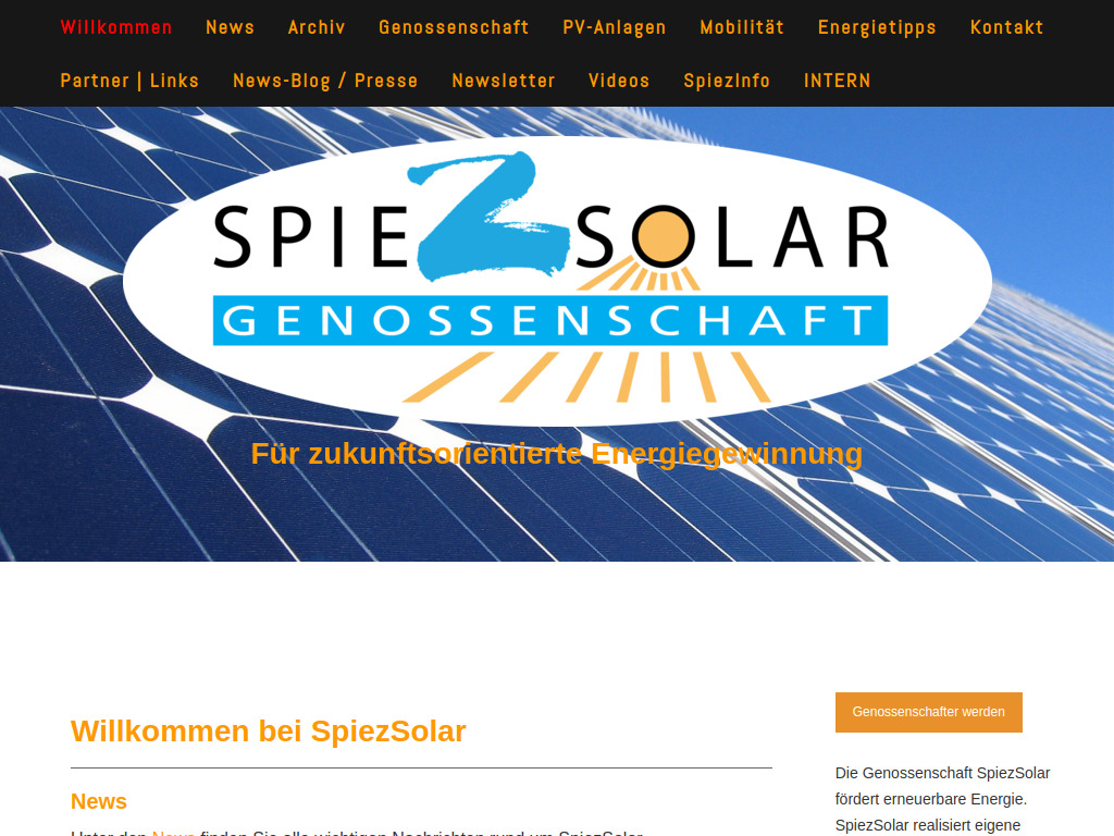 Website von Genossenschaft SpiezSolar in Spiez