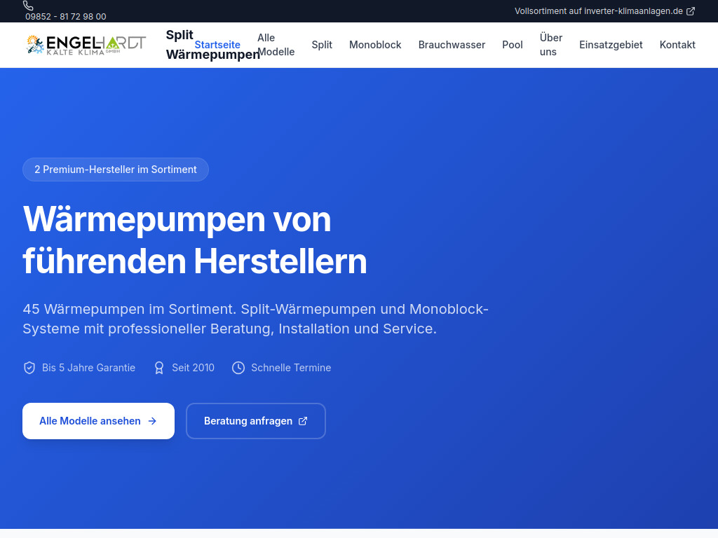 Website von Engelhardt Kälte Klima GmbH in Feuchtwangen