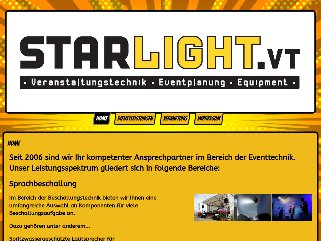 Website von Starlight Veranstaltungstechnik in Hohenwestedt