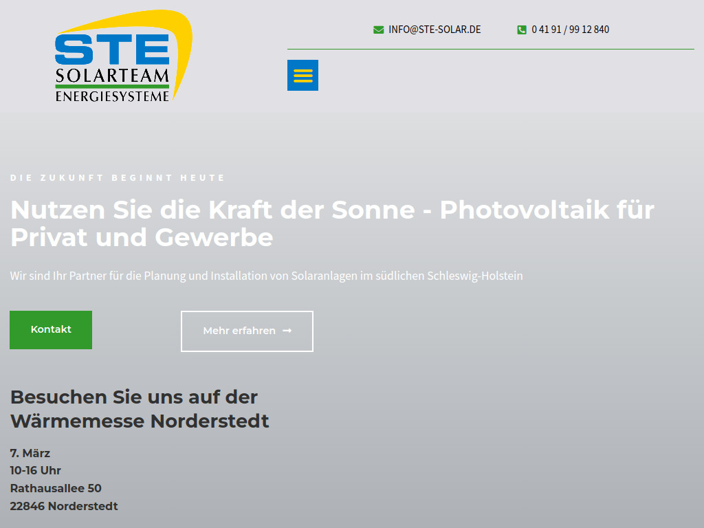 Website von Solarteam Energiesysteme GmbH in Lentföhrden