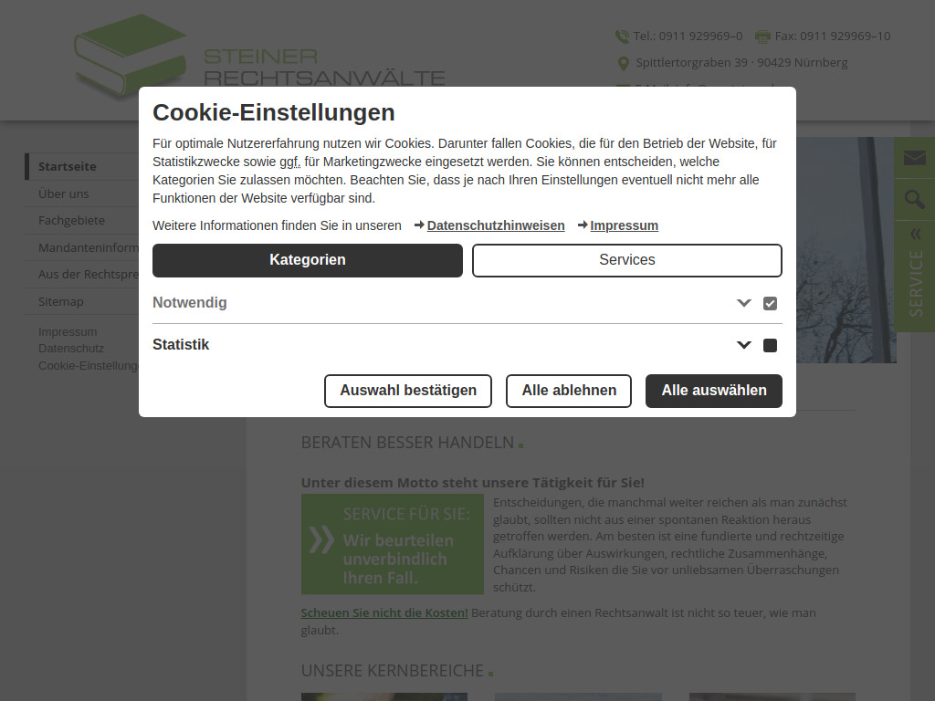 Website von Rechtsanwälte Steiner in Nürnberg