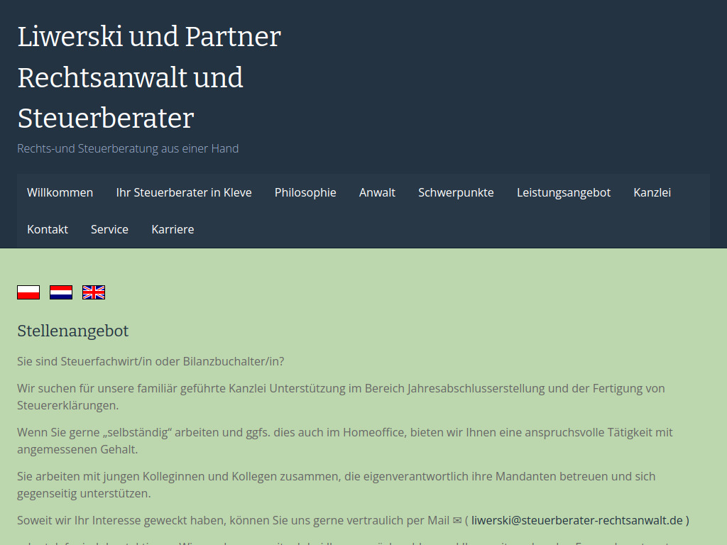 Website von Liwerski und Partner in Kleve
