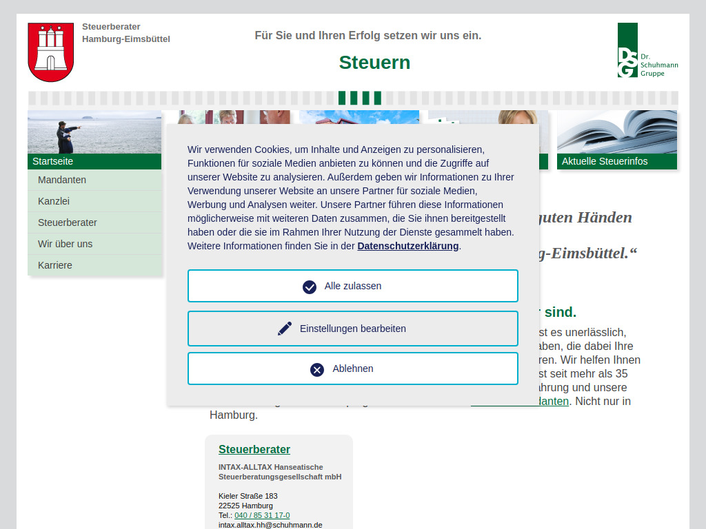Website von INTAX-ALLTAX Hanseatische Steuerberatungsgesellschaft mbH in Hamburg