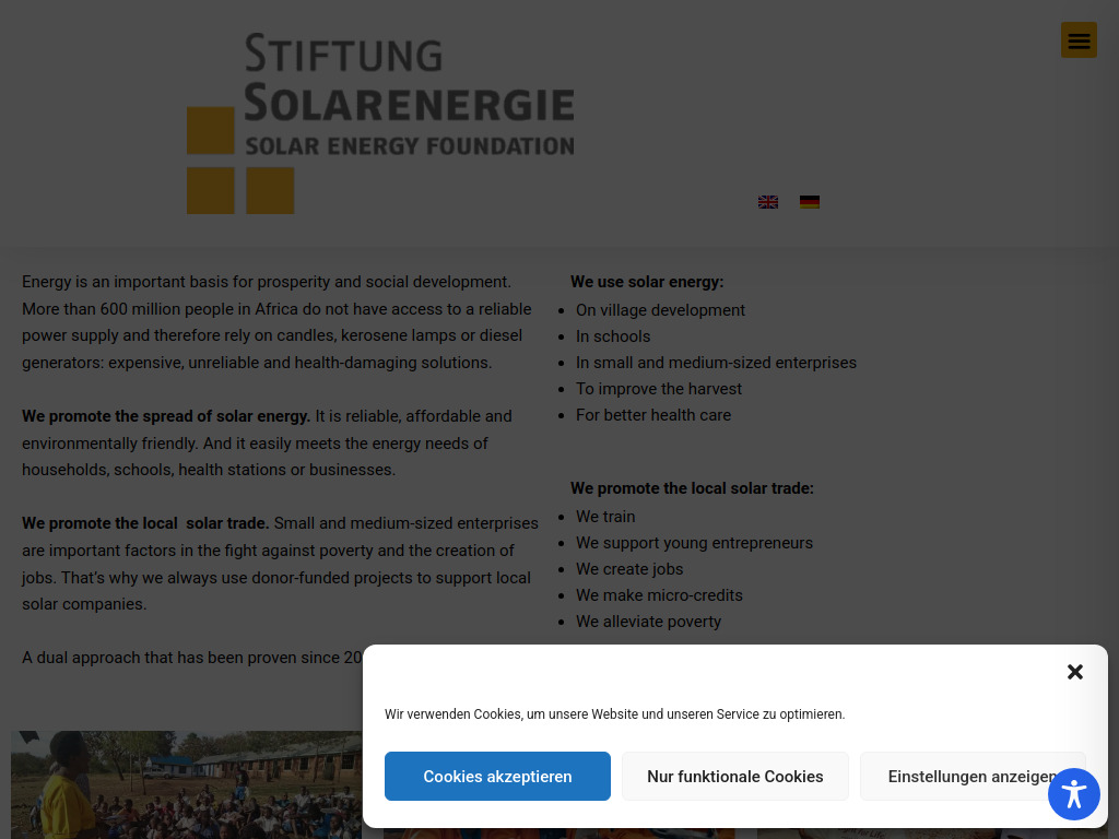 Website von Stiftung Solarenergie in Au bei Freiburg
