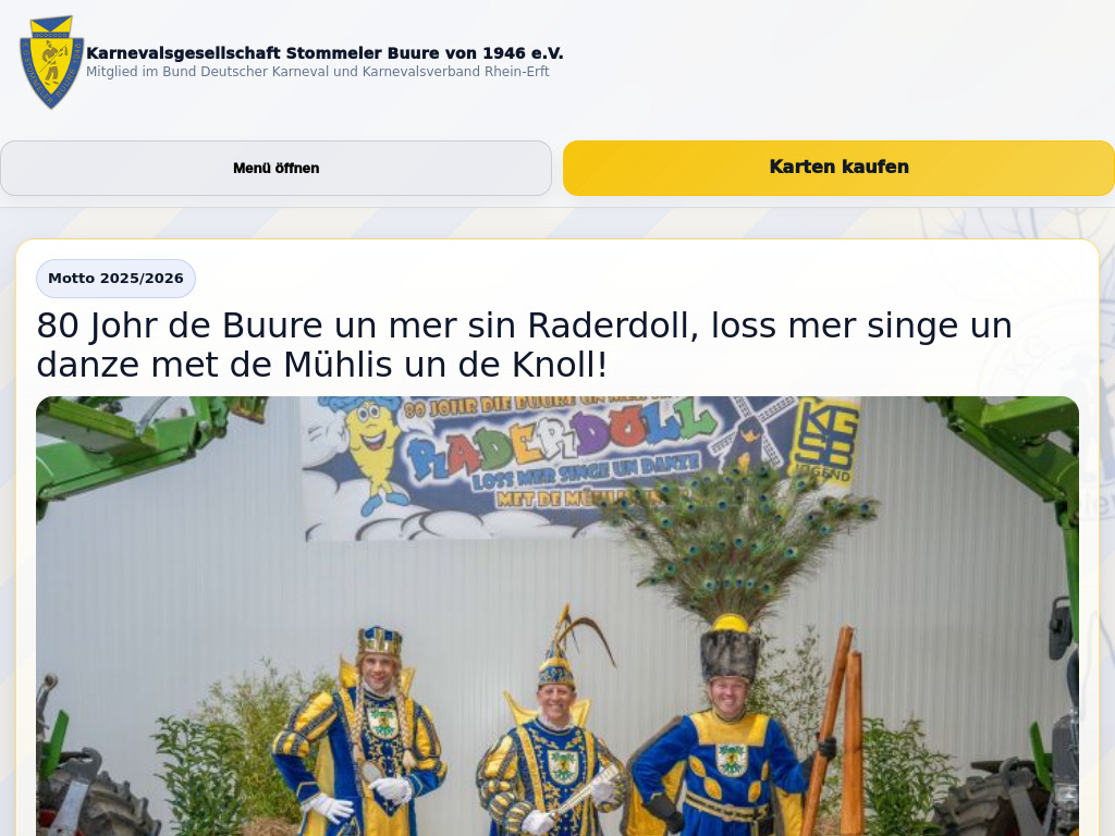 Website von Karnevalsgesellschaft Stommeler Buure von 1946 e.V. in Pulheim-Stommeln