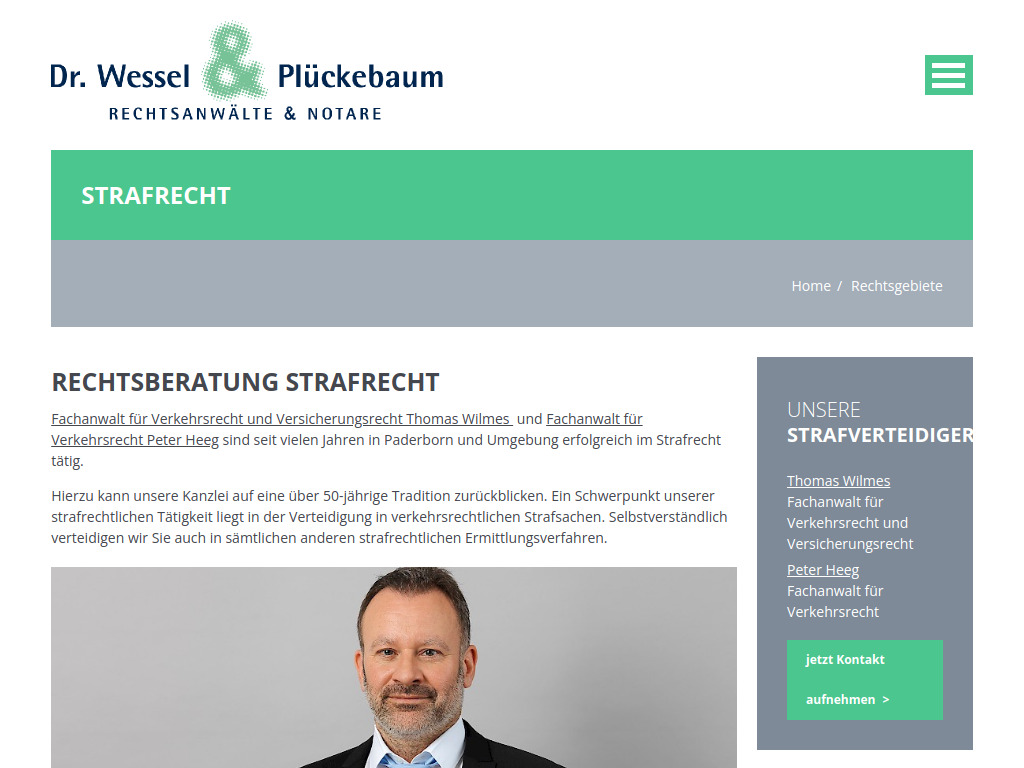 Website von Anwaltskanzlei Dr. Wessel & Plückebaum in Paderborn