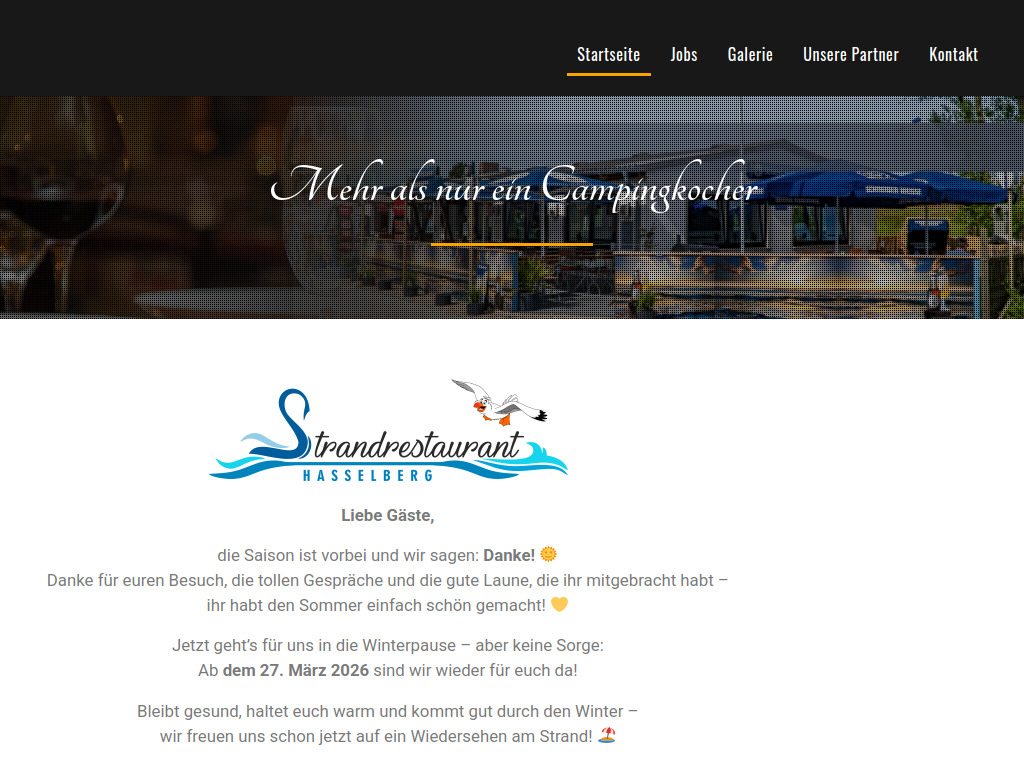 Website von Strandrestaurant Hasselberg in Hasselberg