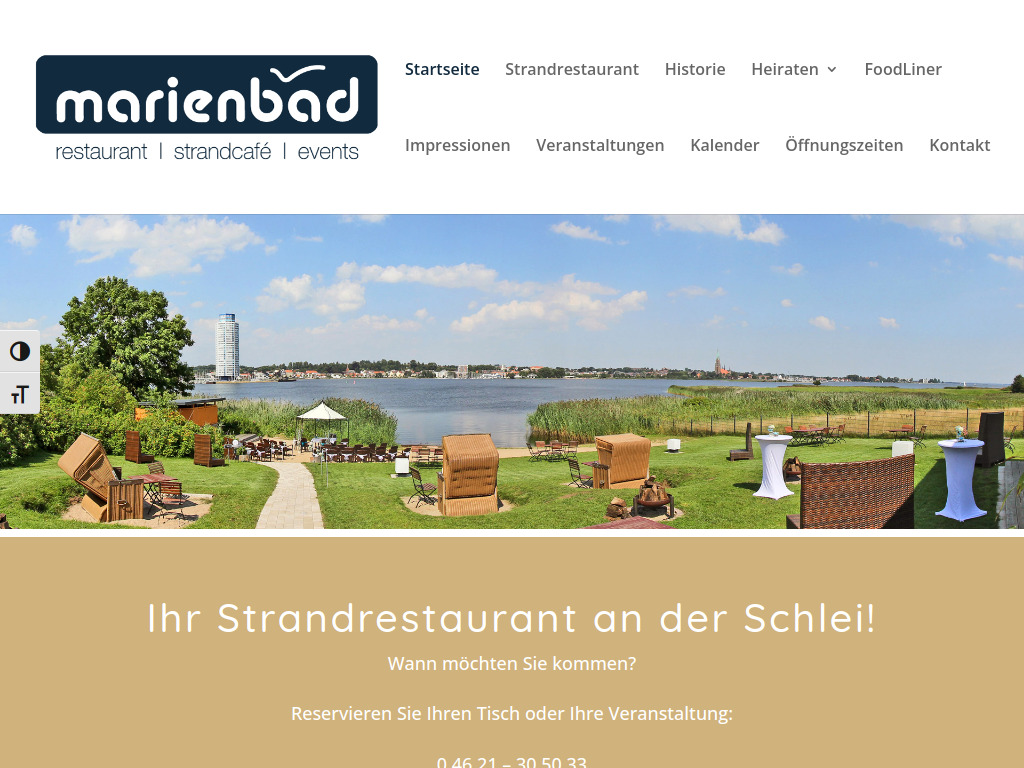 Website von Strandrestaurant Marienbad in Busdorf