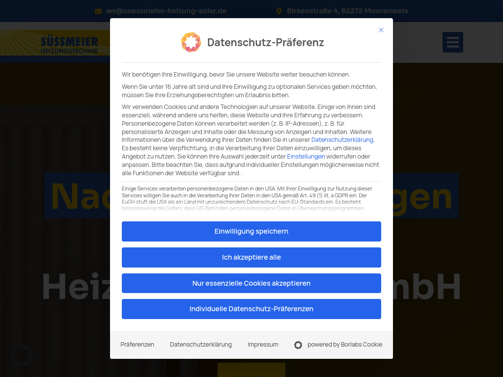 Website von Süßmeier Heizungstechnik GmbH in Moorenweis