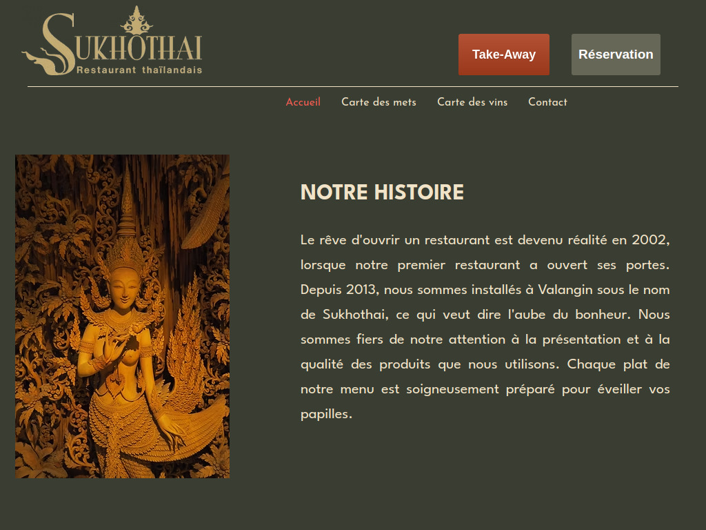 Website von Restaurant Sukhothai in Valangin