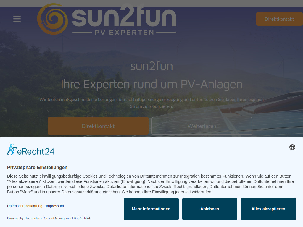 Website von sun2fun GmbH in Jettingen-Scheppach