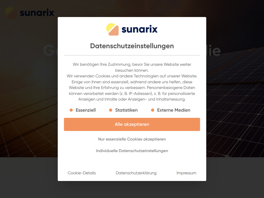 Website von sunarix GmbH in Stuttgart