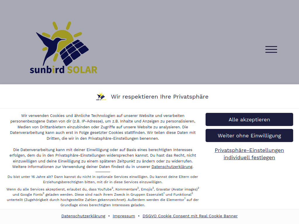 Website von Sunbird-Solar GmbH in Rüdesheim am Rhein