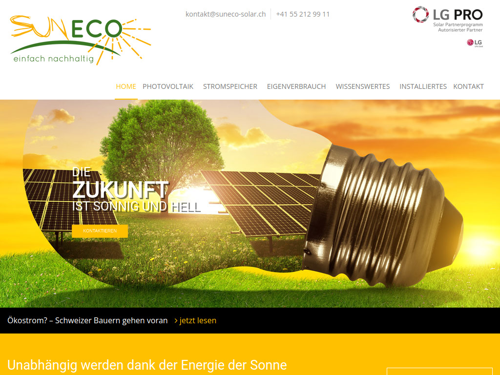 Website von SUNECO AG in Rapperswil-Jona