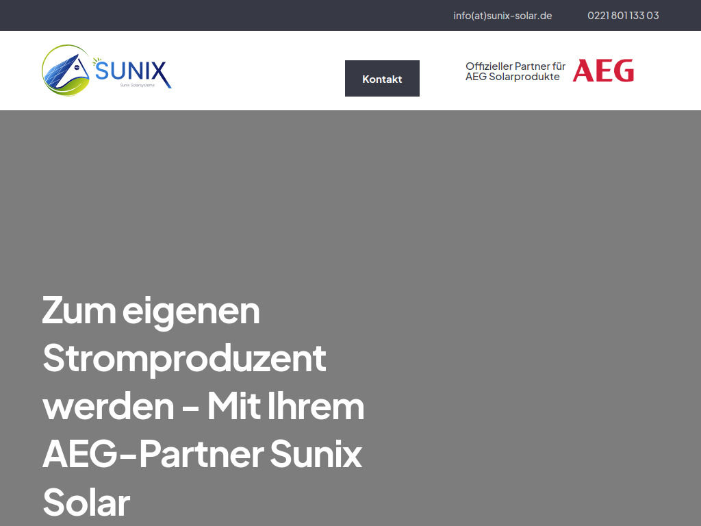Website von Sunix Solarsysteme in Leverkusen