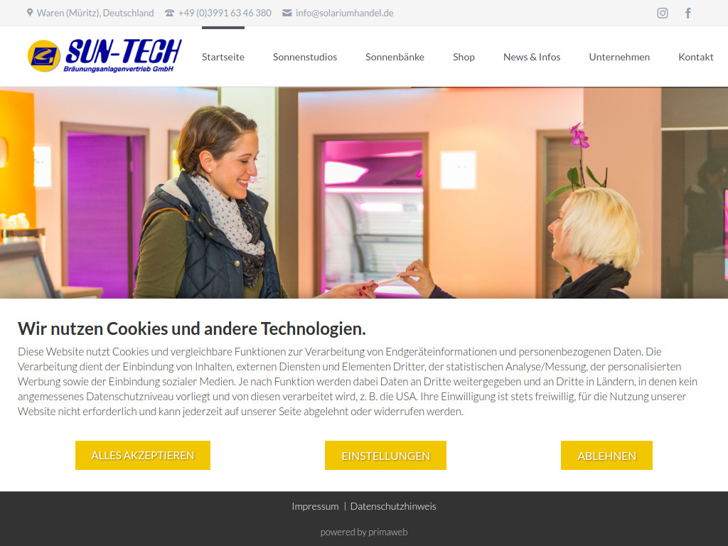 Website von Solarien und Sonnenbänke - Solariumhandel in Waren (Müritz)