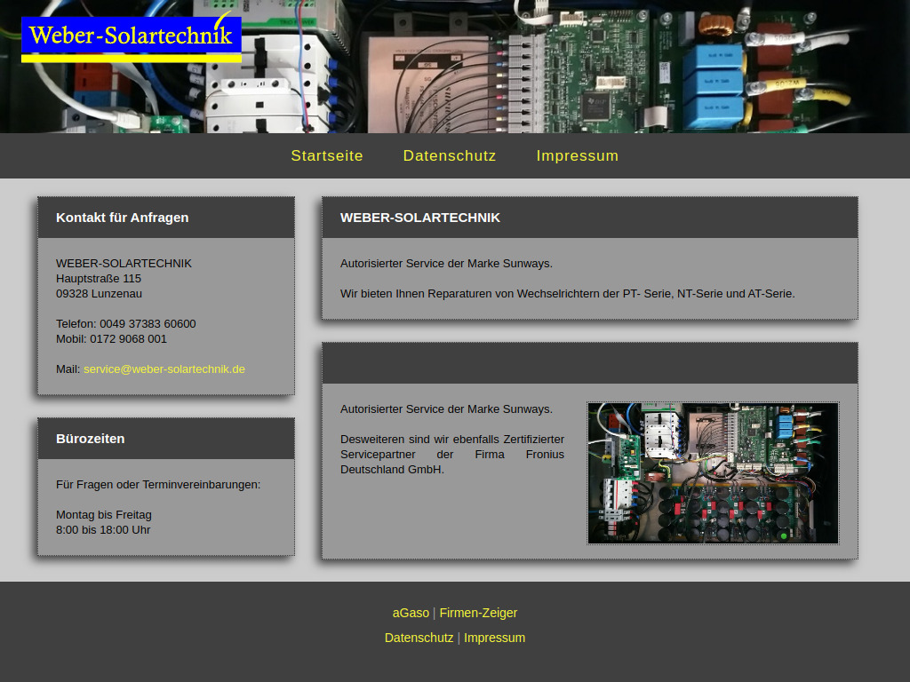 Website von WEBER-SOLARTECHNIK in Lunzenau