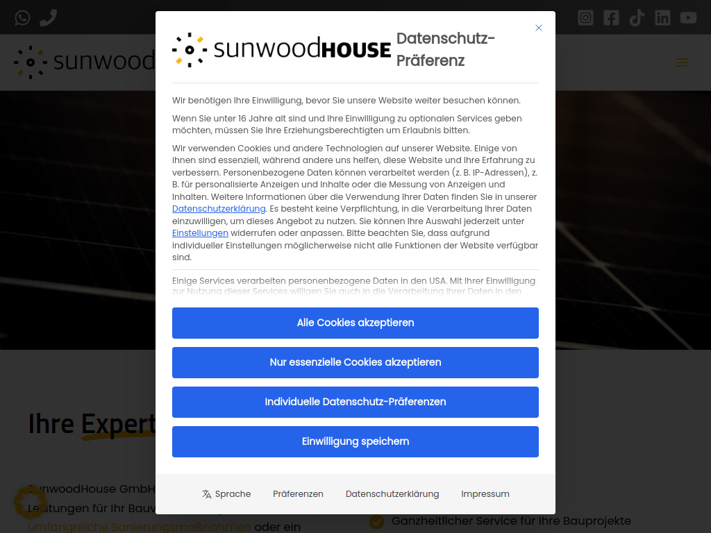 Website von Sunwood-House GmbH in Oberhausen