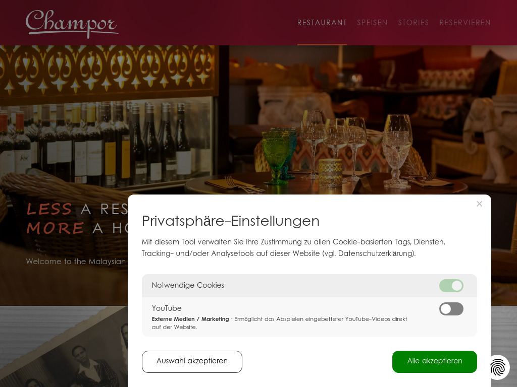 Website von Restaurant Champor in München