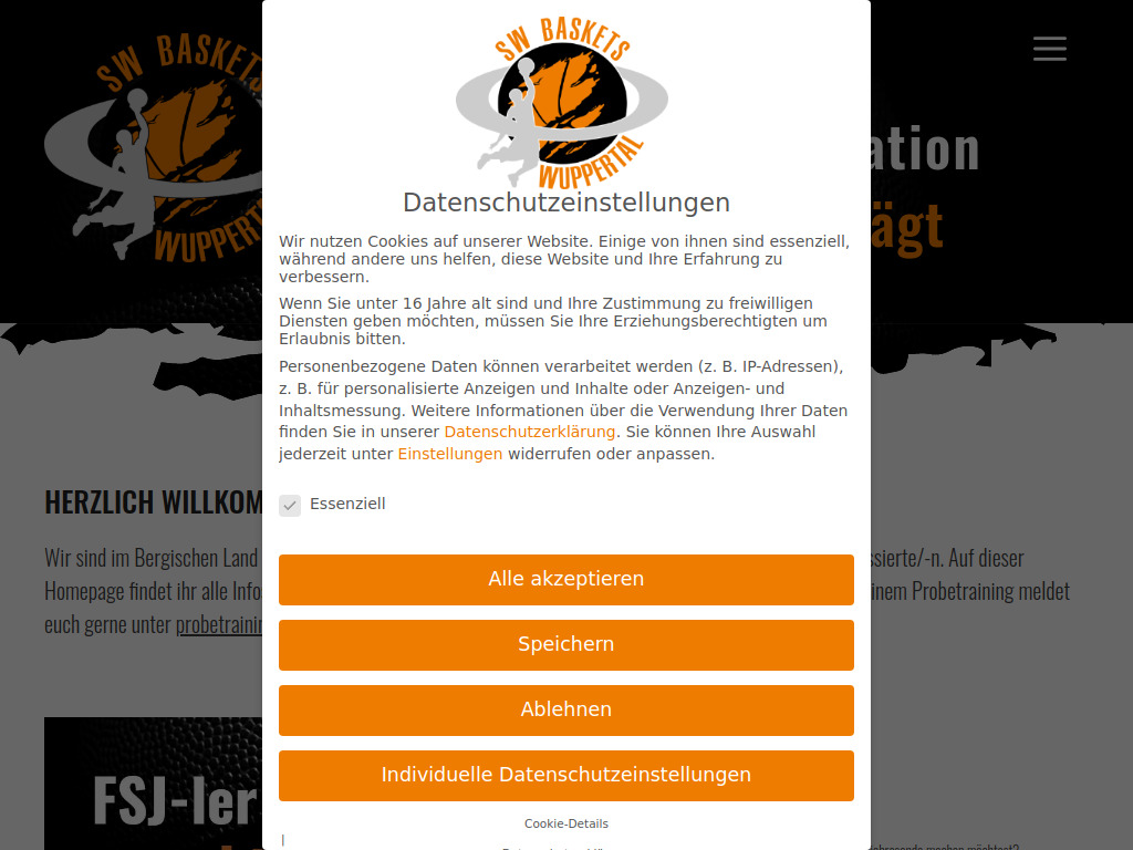 Website von SG SW Baskets Wuppertal e. V. in Wuppertal