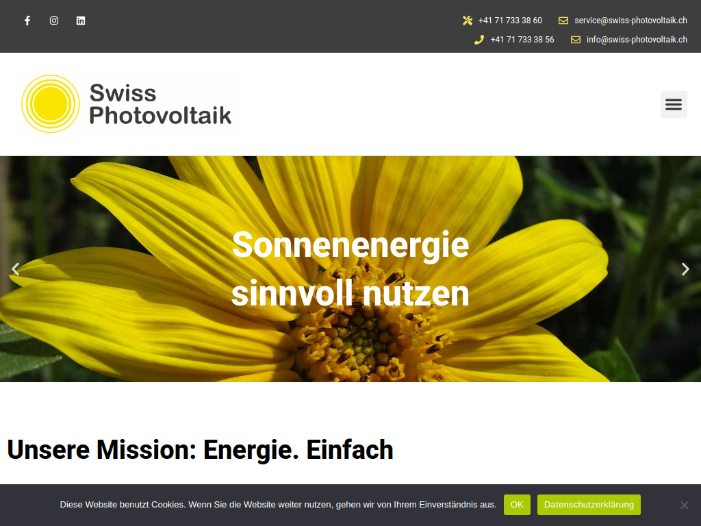 Website von Swiss Photovoltaik GmbH in Kriessern