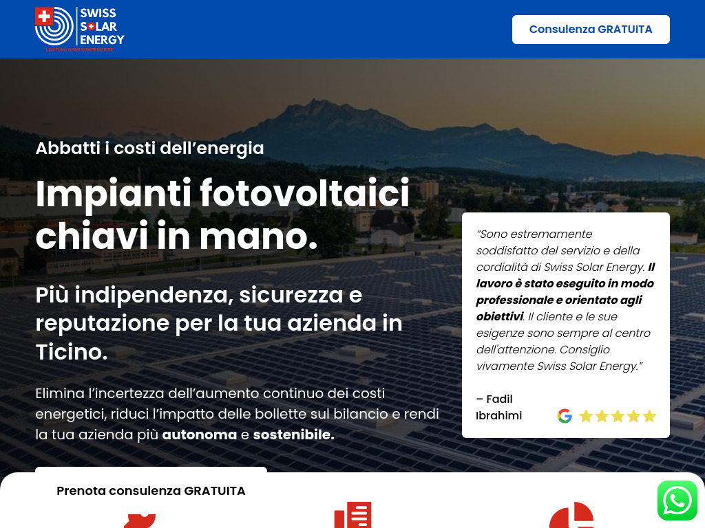 Website von Swiss Solar Energy - Abbatti i costi dell’energia