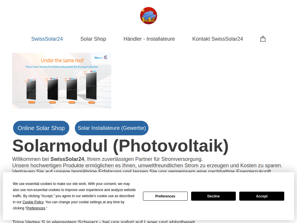 Website von Swiss Solarmodul günstig kaufen in Kreuzlingen