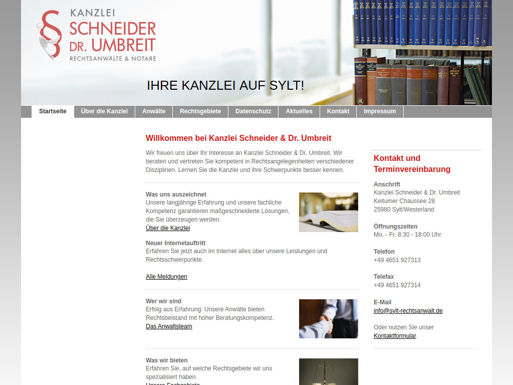 Website von Kanzlei Schneider & Dr. Umbreit in Sylt/Westerland