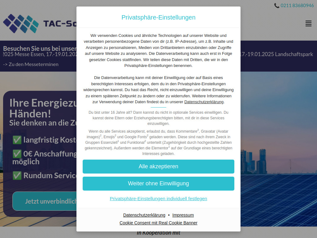 Website von TAC Solar GmbH in Düsseldorf
