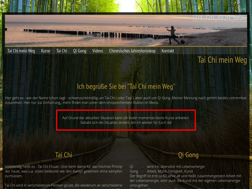 Website von Tai Chi mein Weg in Graal-Müritz