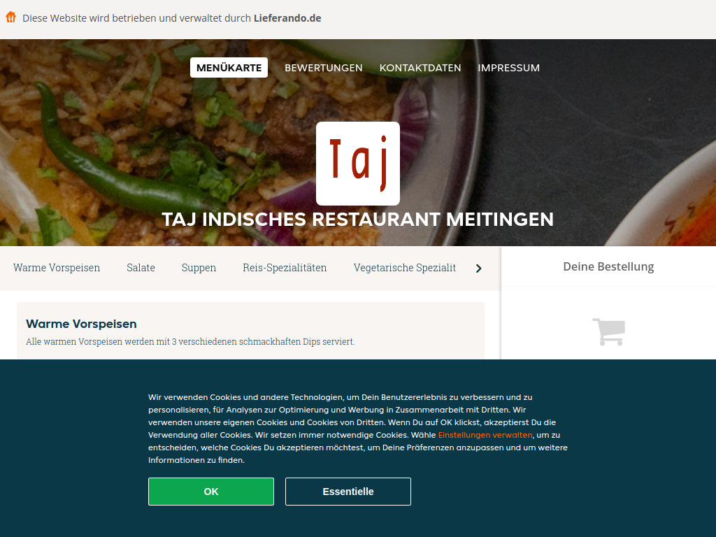 Website von Taj Indisches Restaurant Meitingen - Essen online bestellen in Meitingen in Meitingen