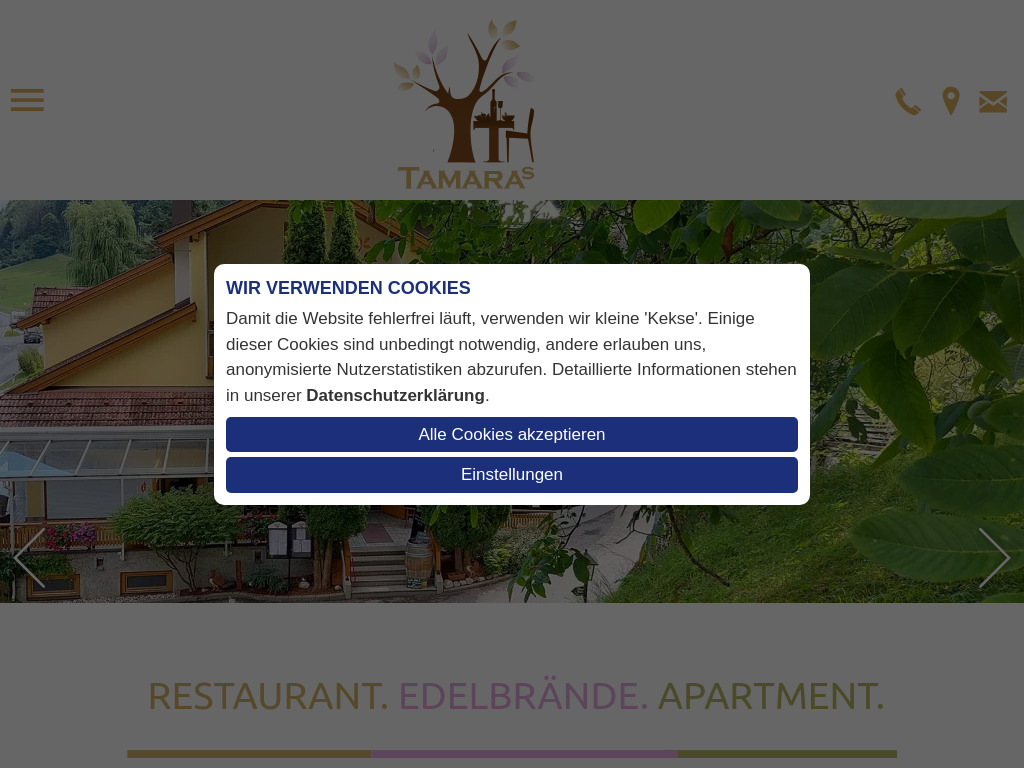 Website von Restaurant Apartment Edelbrände Ossiacher See in Landskron