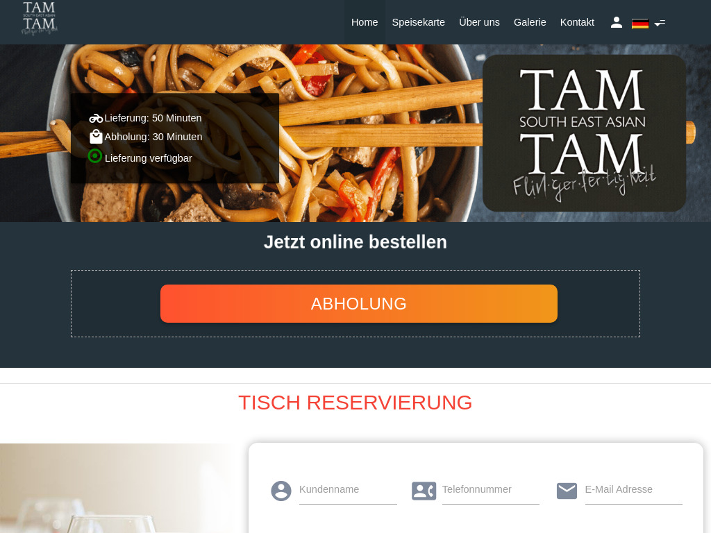 Website von TAM TAM Restaurant in Düsseldorf