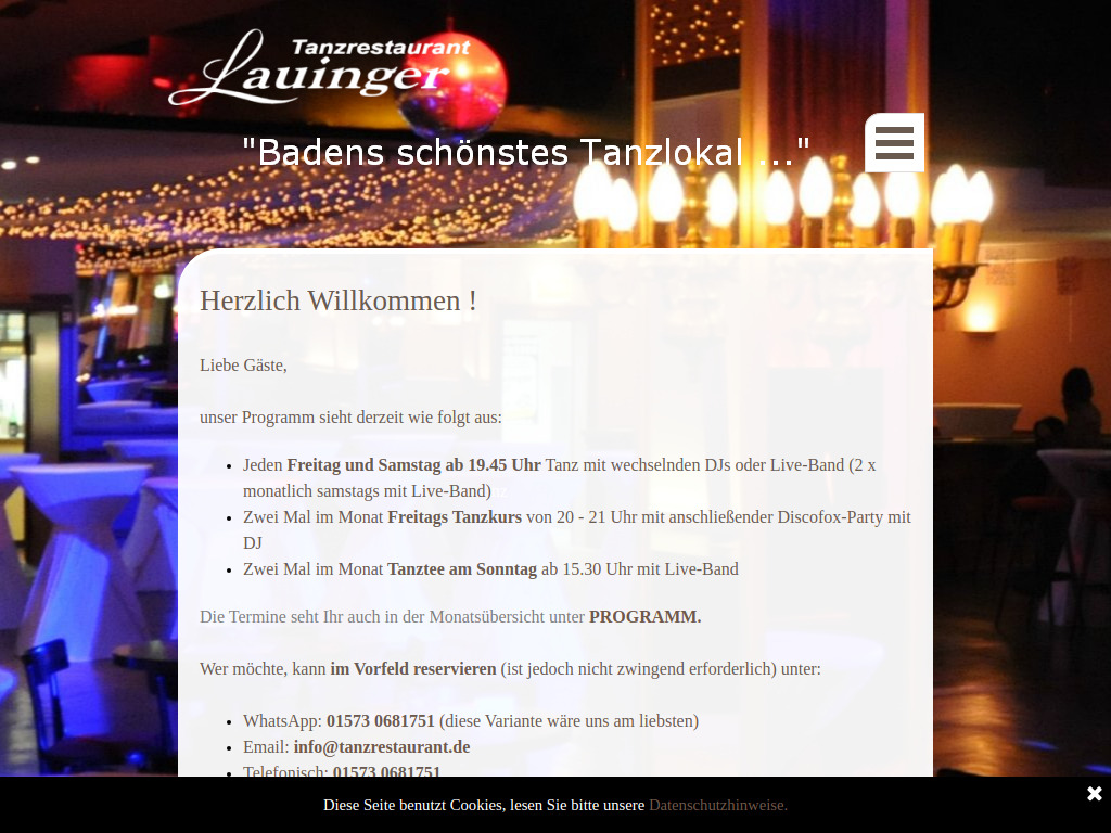 Website von Tanzrestaurant Lauinger in Malsch
