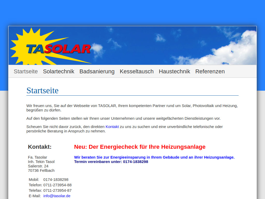 Website von Tasolar in Fellbach
