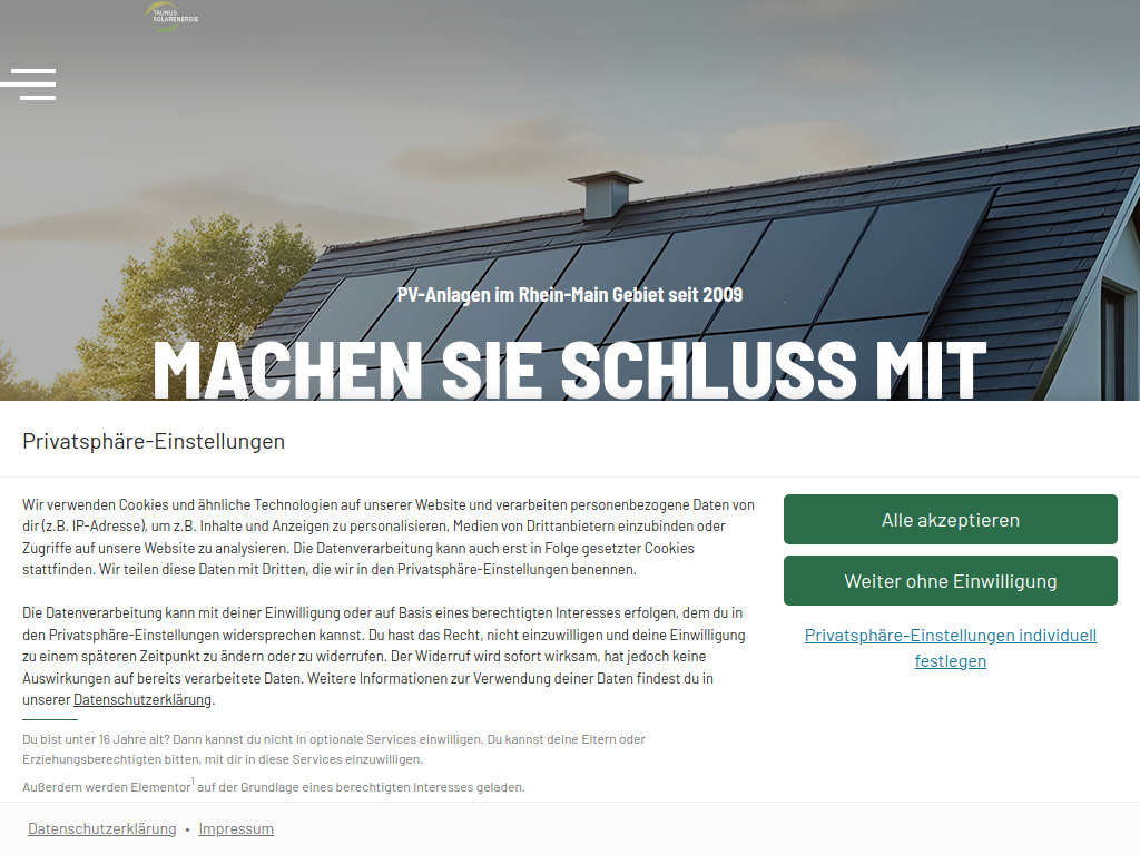 Website von Taunus Solarenergie GmbH in Steinbach