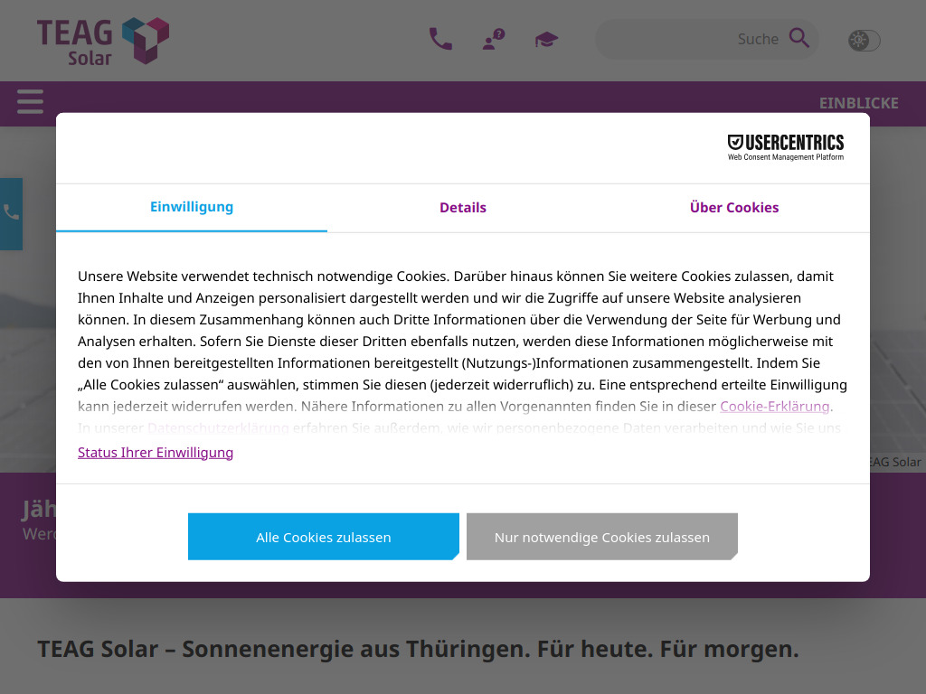 Website von TEAG Solar GmbH in Erfurt
