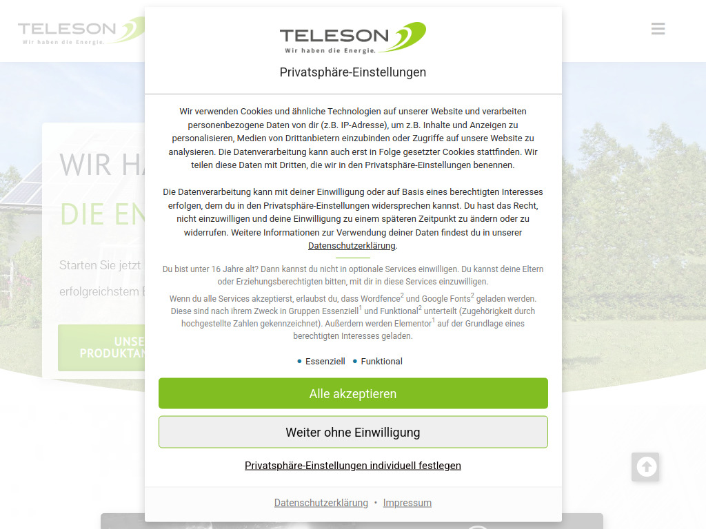 Website von TELESON Vertriebs GmbH in München
