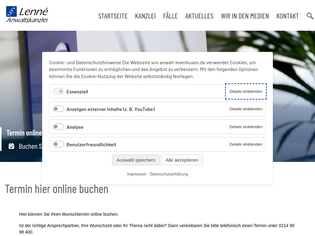 Website von Anwaltskanzlei Lenné