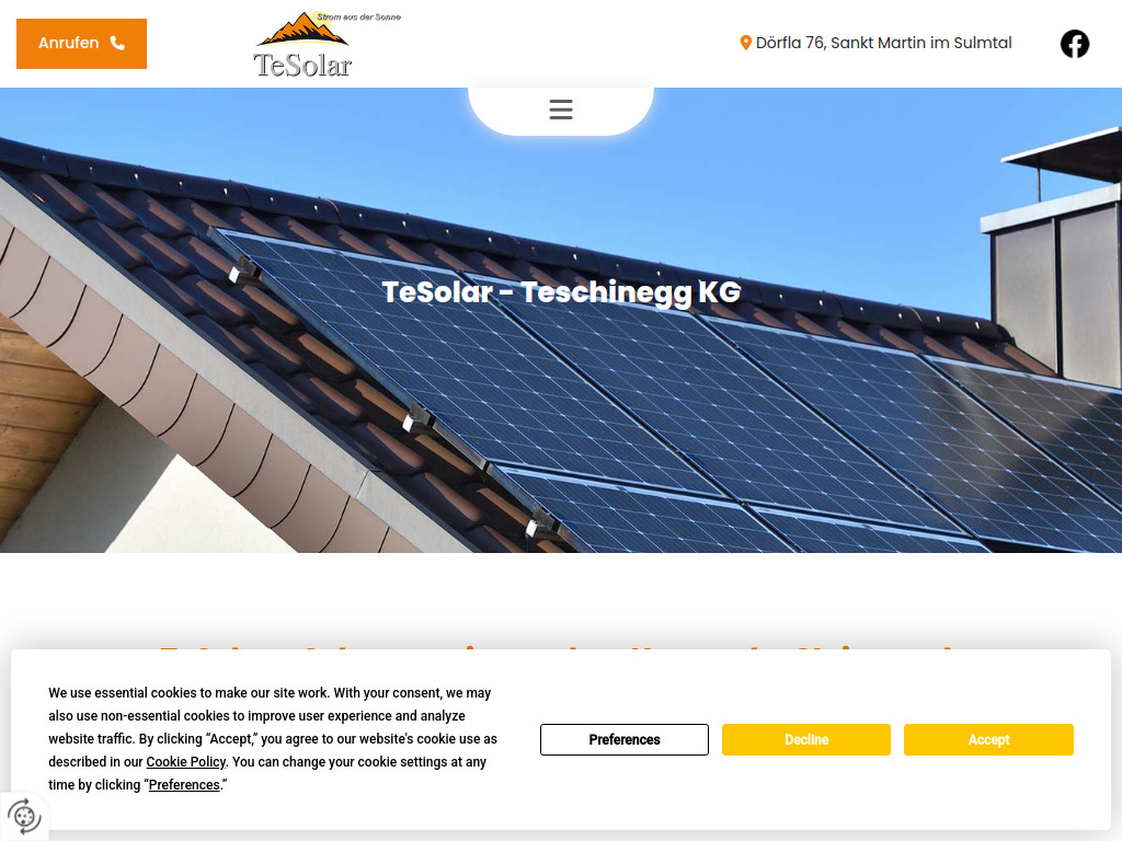 Website von TeSolar - Teschinegg KG in Sankt Martin im Sulmtal