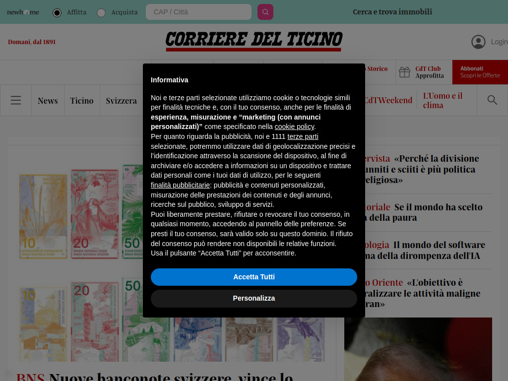 Website von Corriere del Ticino: Ultime Notizie, Approfondimenti e Video