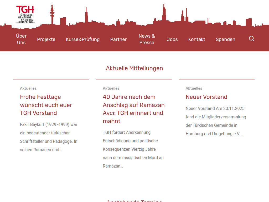 Website von Türkische Gemeinde in Hamburg und Umgebung e.V. in Hamburg